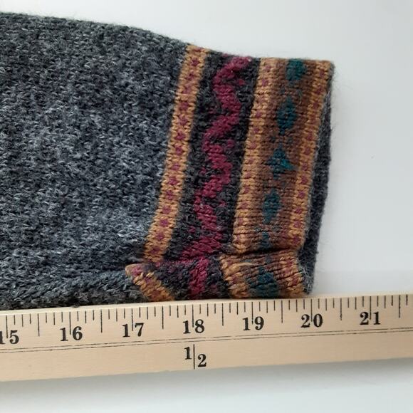 Vintage Peruvian Alpaca Sweater Hooded Pullover Aztec Gray Tribal Nordic - Picture 9 of 9